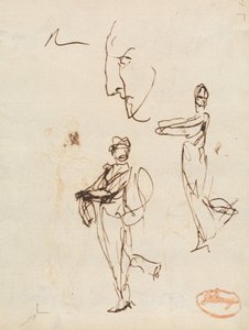 Studie van twee figuren en een gezicht door George Romney